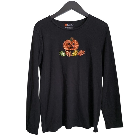 Hampshire Studio Women's Pumpkin Shirt Large Jack-O-Lantern Sequin Embellished - Picture 1 of 5
